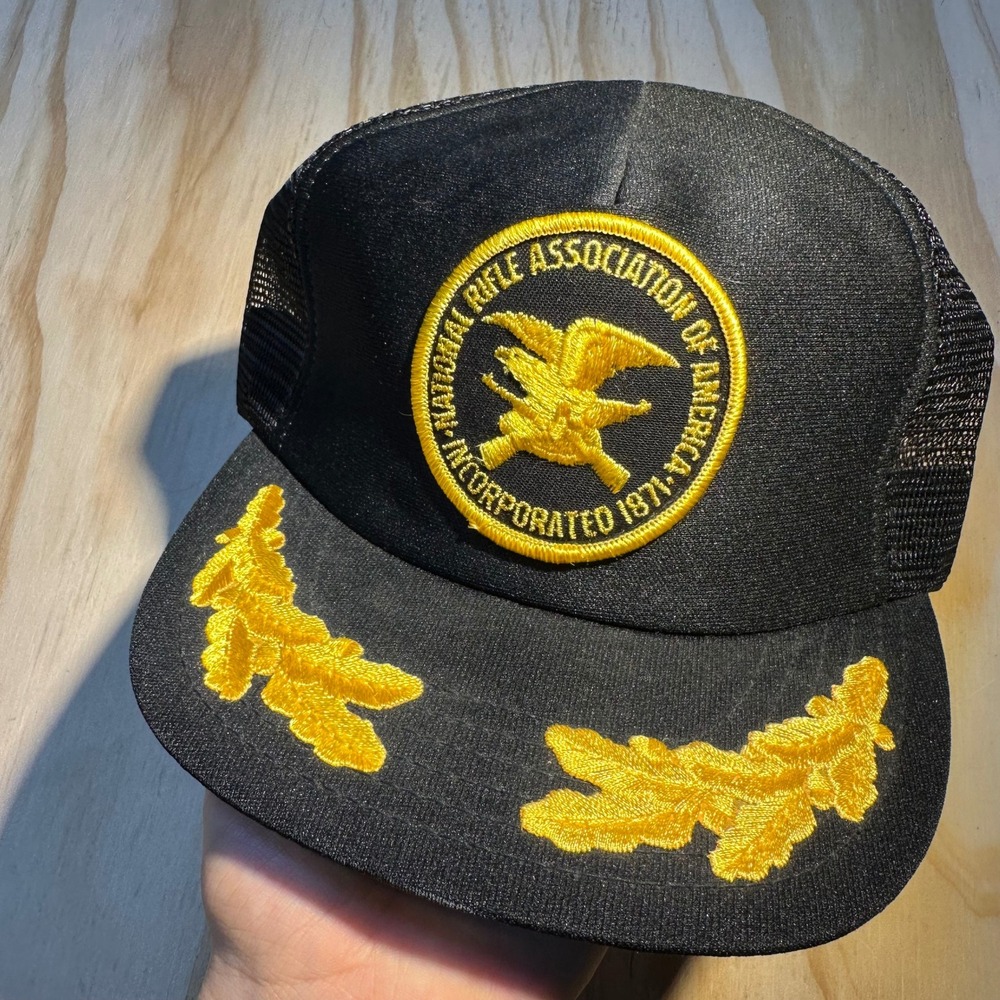 NRA Mens Black Trucker Hat Gold Oak Leaf Scrambled Eggs Snapback Made in USA